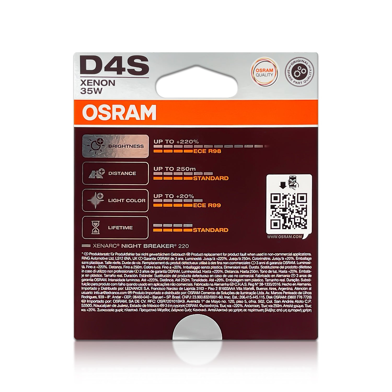 D4S Osram 66440XN2 Night Breaker 220 HID Xenon Bulbs Pack of 2