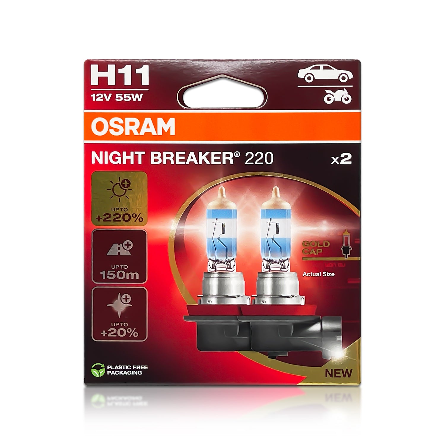 H11: Osram 64211NB220 Night Breaker 220 Halogen Bulbs | Pack of 2