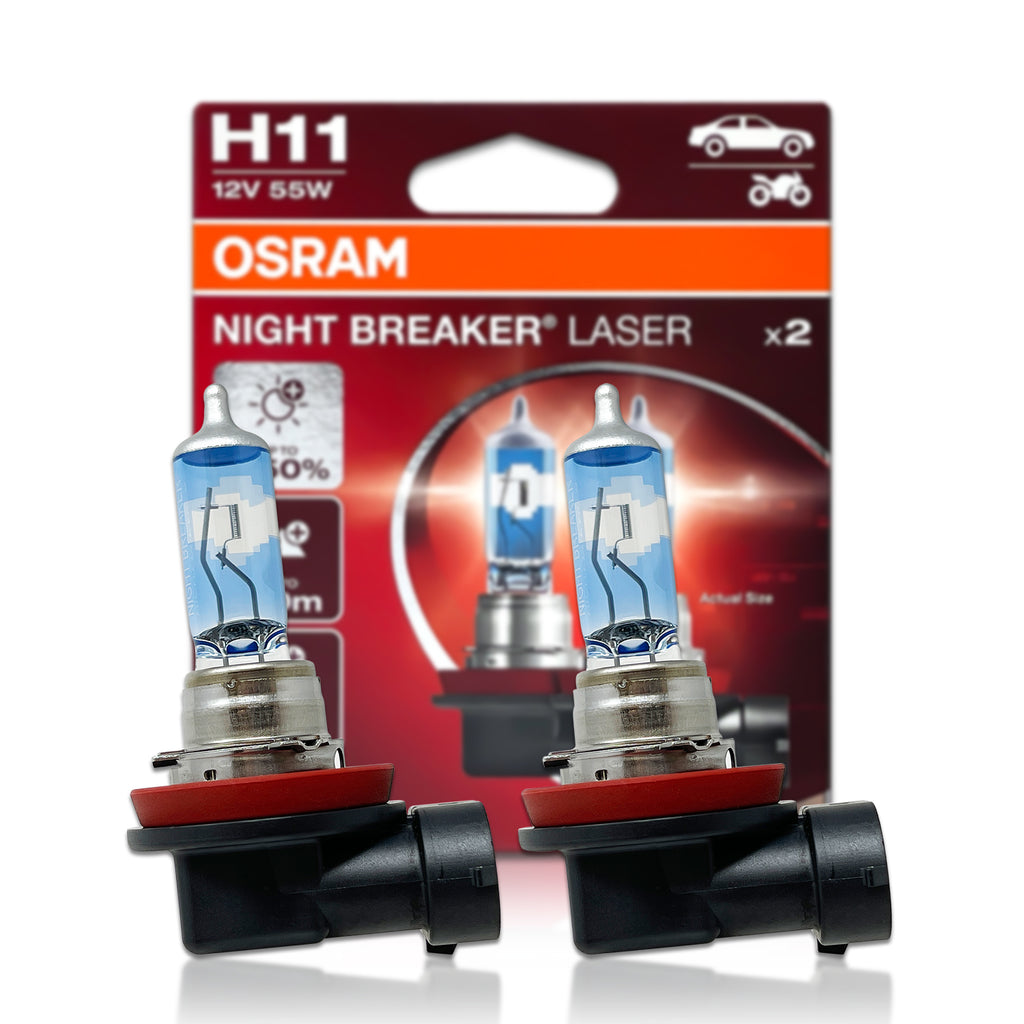 OSRAM Night Breaker Laser H11 Headlight Bulbs - +150% Brighter Halogen Bulbs (Twin Pack)