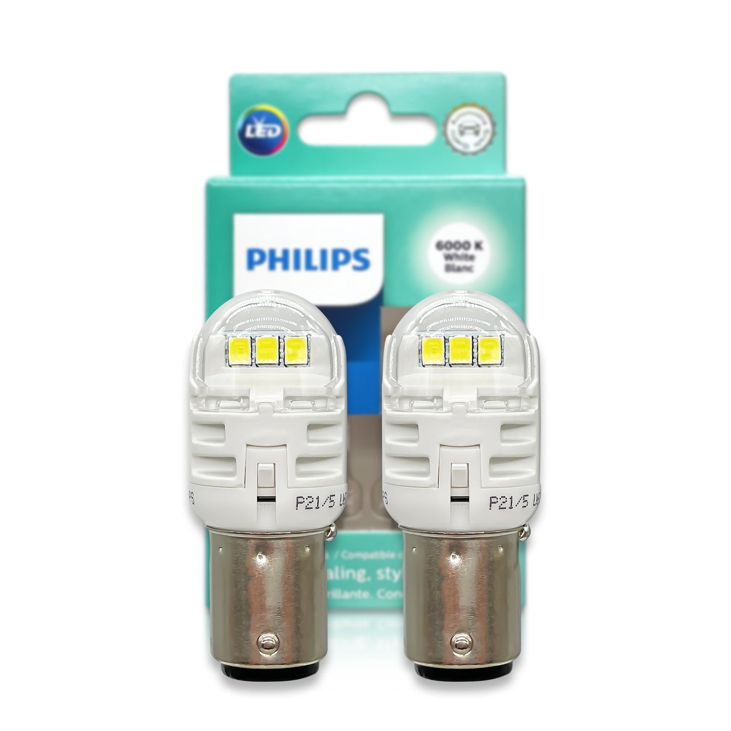 2x Philips W21/5W Ultinon PRO6000 LED Bulbs - Red - 7443R T20 W3x16q