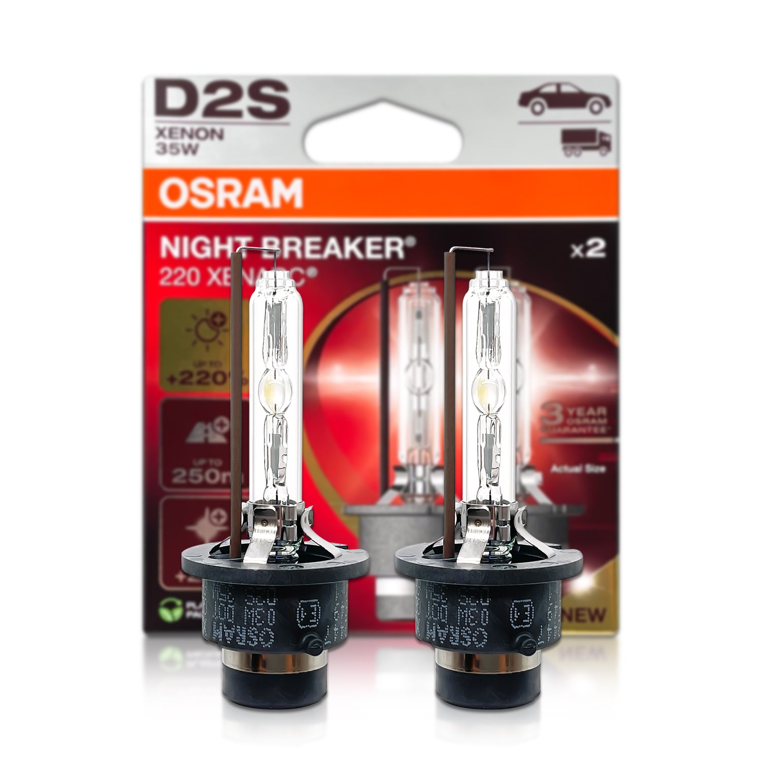 Osram D2S 66240XN2-2HB Night Breaker 220 HID Xenon Headlight Bulbs