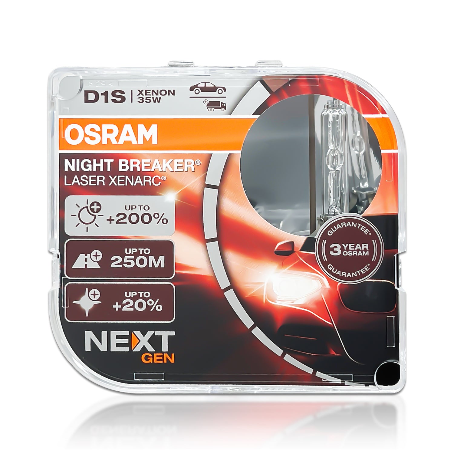 OSRAM Xenon NIGHT BREAKER LASER D1S 35W Car HID Light Auto Headlight Lamps  4800K +200% Bright White ECE Original 66140XNL, Pair