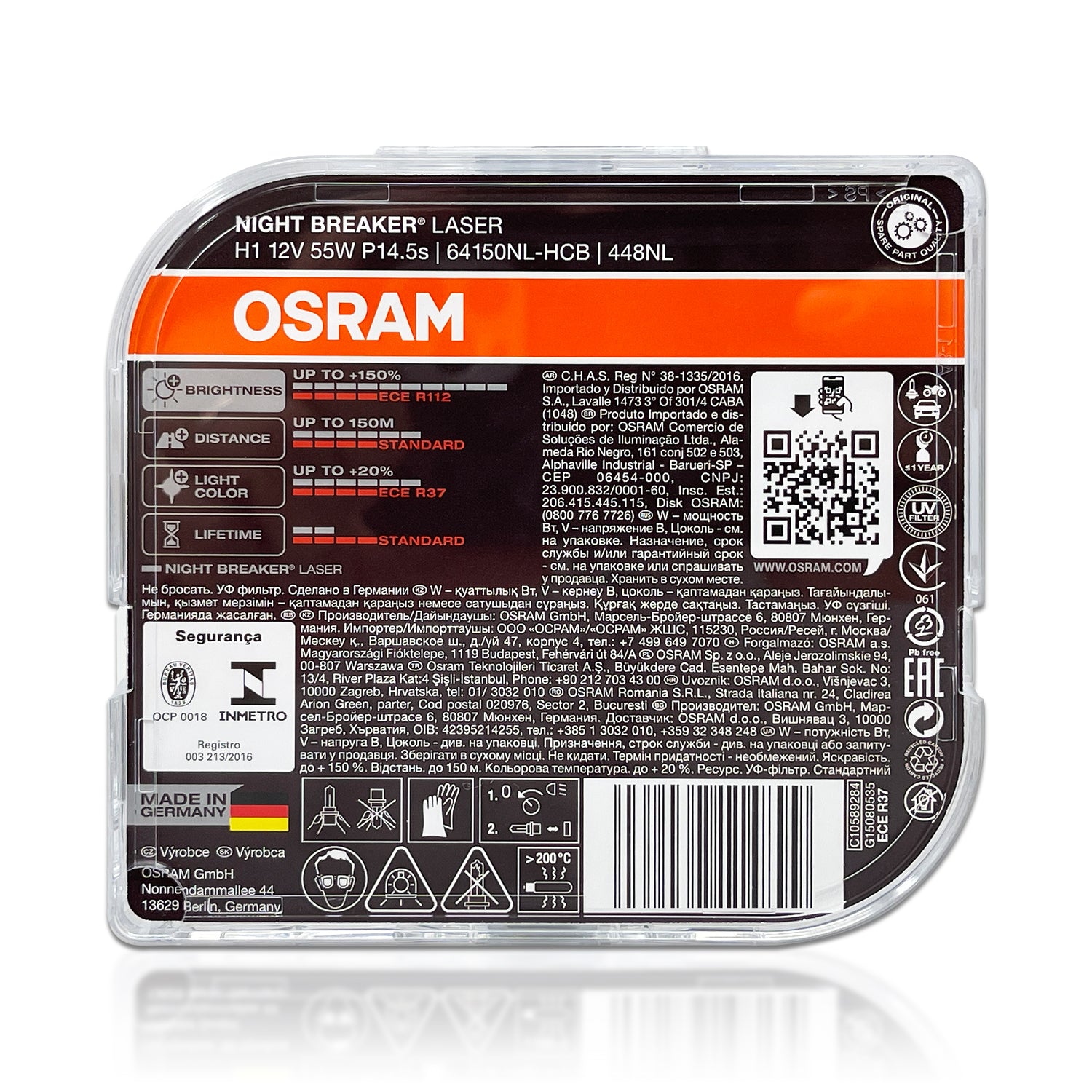 Osram Night Breaker Laser H1 next Generation, +150% mehr Helligkeit,  Halogen-Scheinwerferlampe, 64150NL-HCB