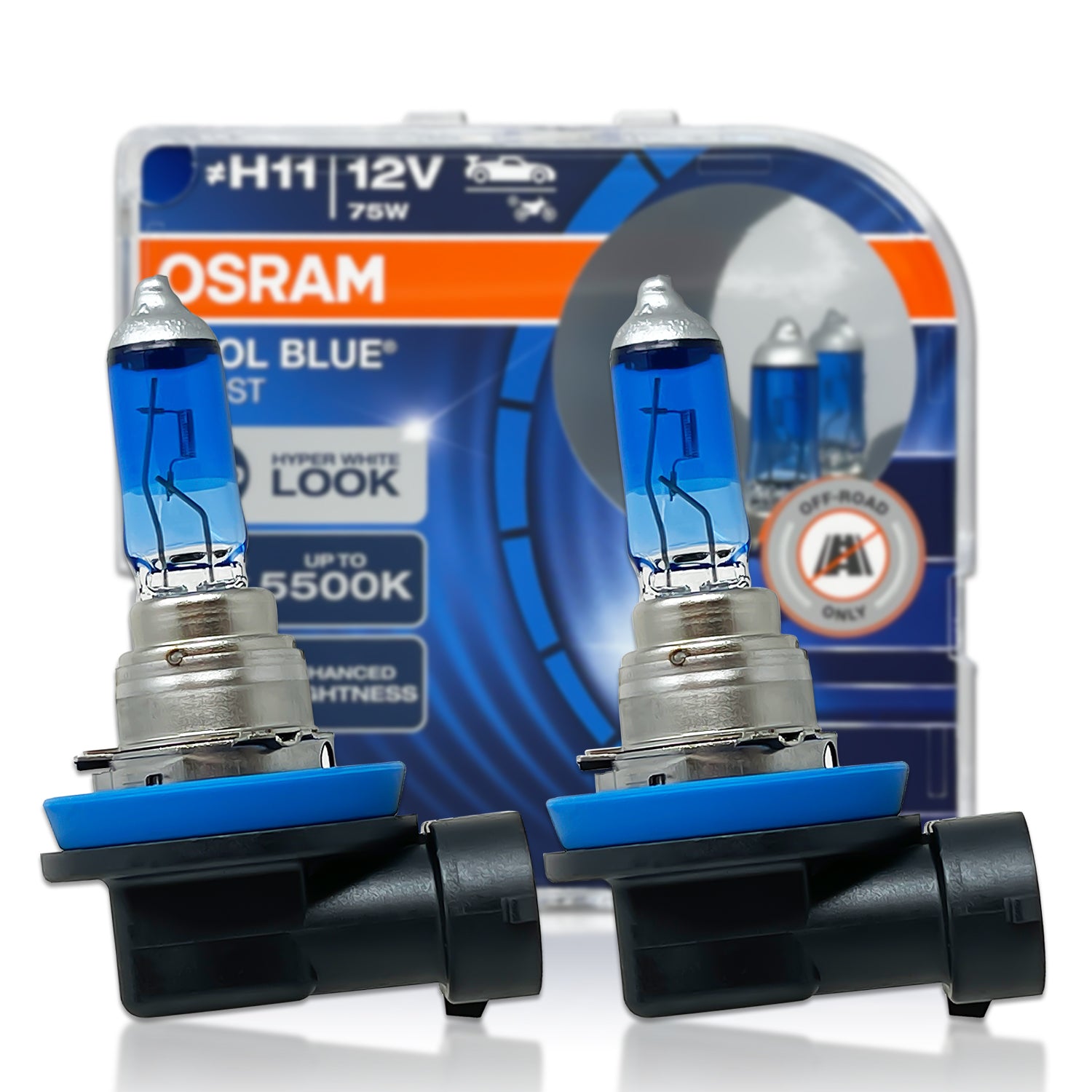 OSRAM COOL BLUE INTENSE H4, +100% more brightness, up to 5,000K, halogen  headlight lamp, LED look, duo box (2 lamps)