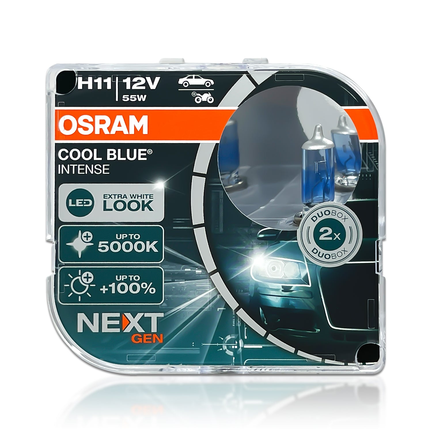 OSRAM Cool Blue® Intense H1, 100% more brightness, up to 5,000 K, halogen  headlight lamp, LED look, folding box (1 lamp)