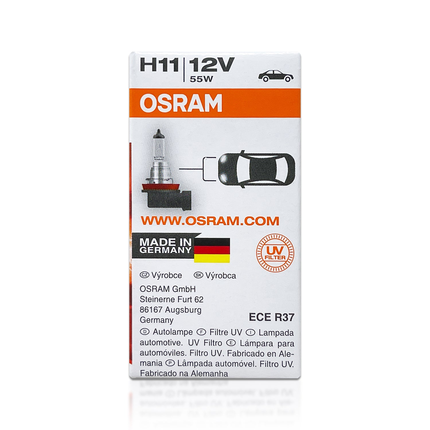 OSRAM ORIGINAL H11, halogen-headlamp bulb, 64211, 12V, folding carton box  (1 piece)