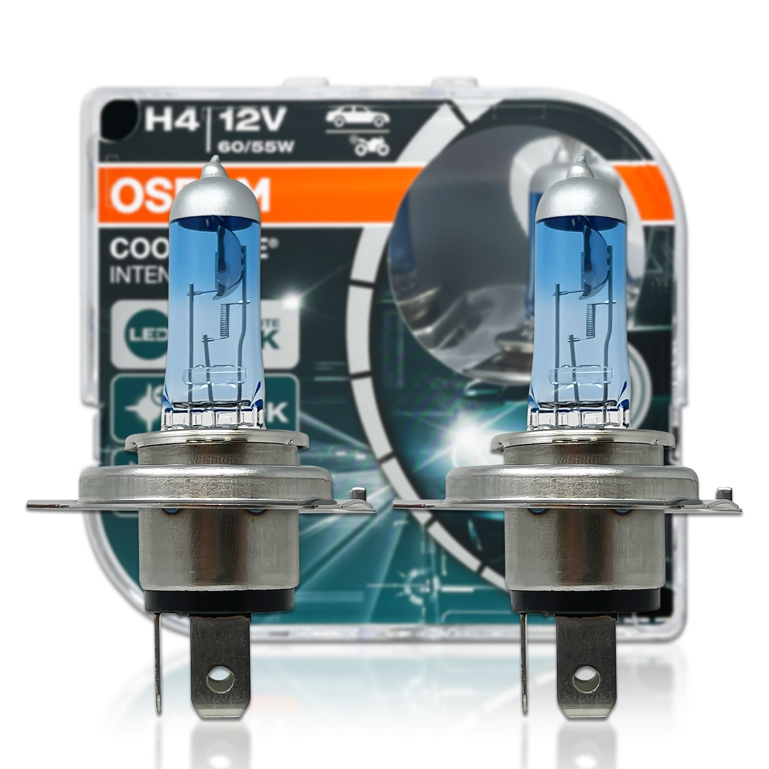 OSRAM COOL BLUE INTENSE NEXT GEN H4 Halogen Headlamp 64193CBN-HCB 12V Hard  core Box (2 Units) 