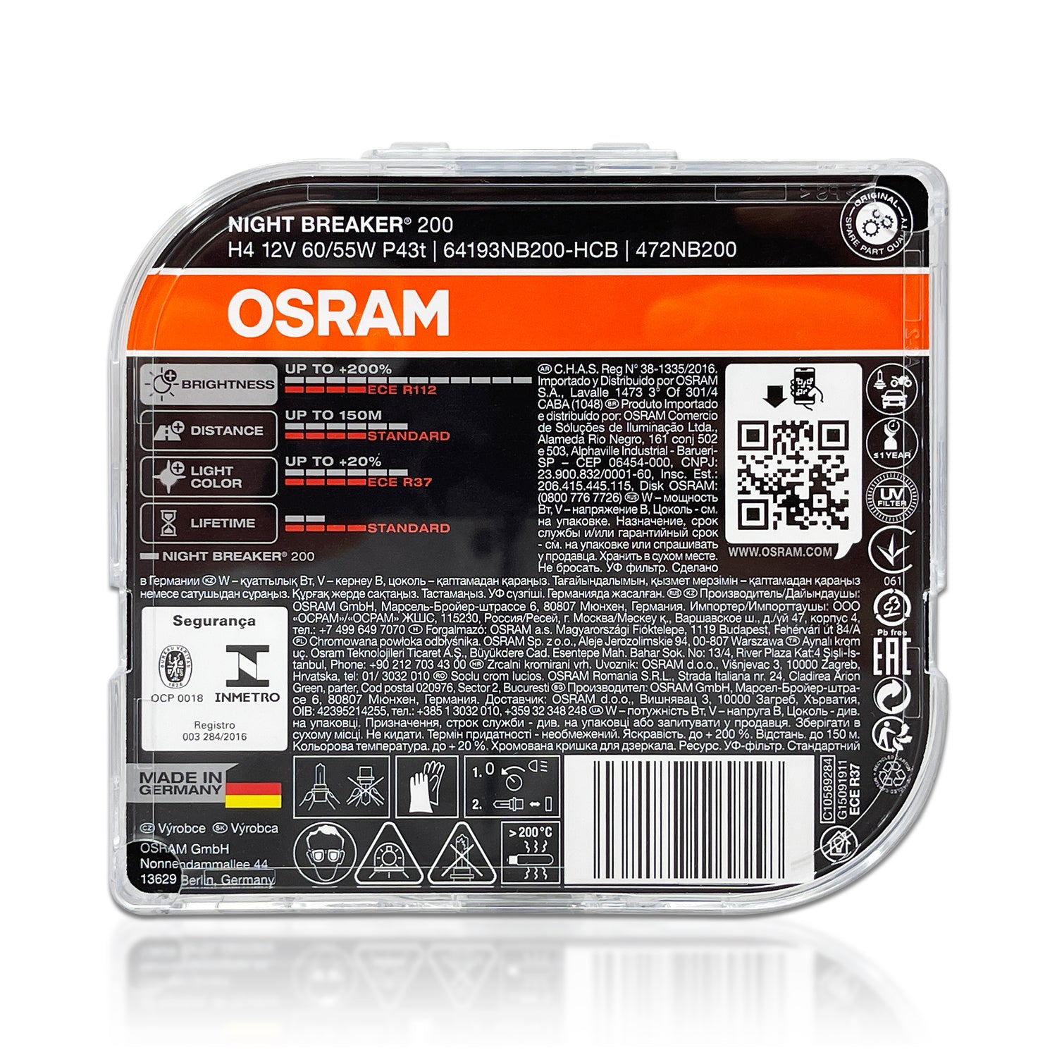 OSRAM H4 H7 H11 Night Breaker 200 Halogen Car Headlight New Gen +200%  Bright Original Auto Lamps Made In Germany 9003 HB2, 2pcs