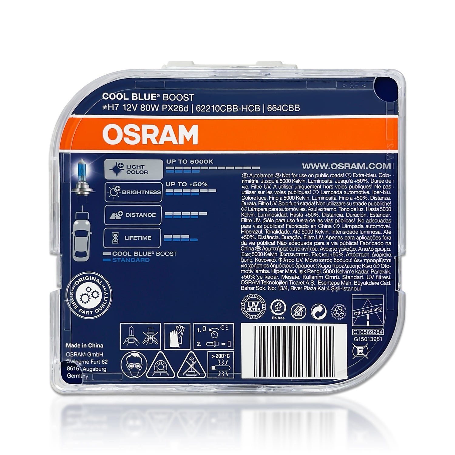 H7: Osram 62210CBB Cool Blue Boost Halogen Bulbs