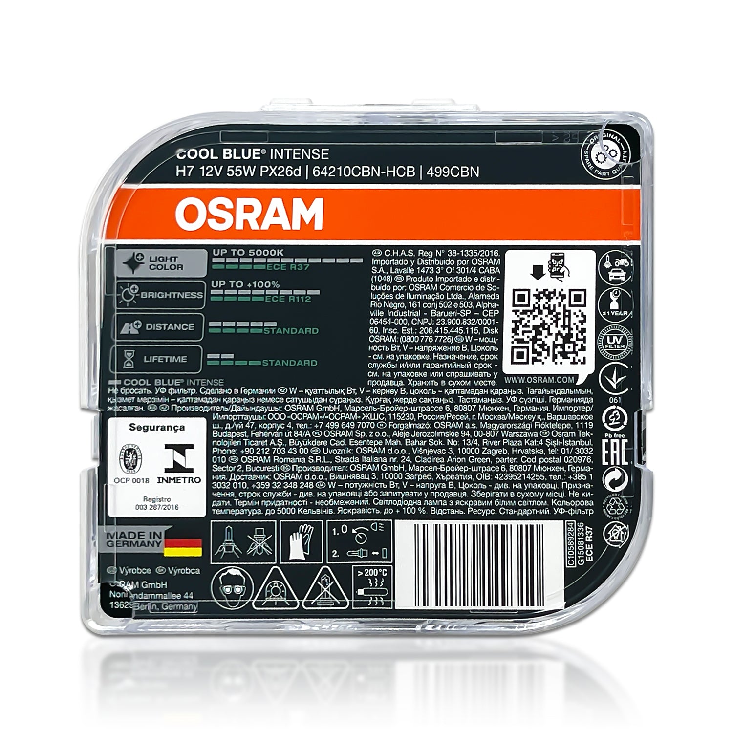  OSRAM Cool Blue® Intense H7, 100% more brightness, up to 5,000  K, halogen headlight lamp, LED look, folding box (1 bulb) : Automotive