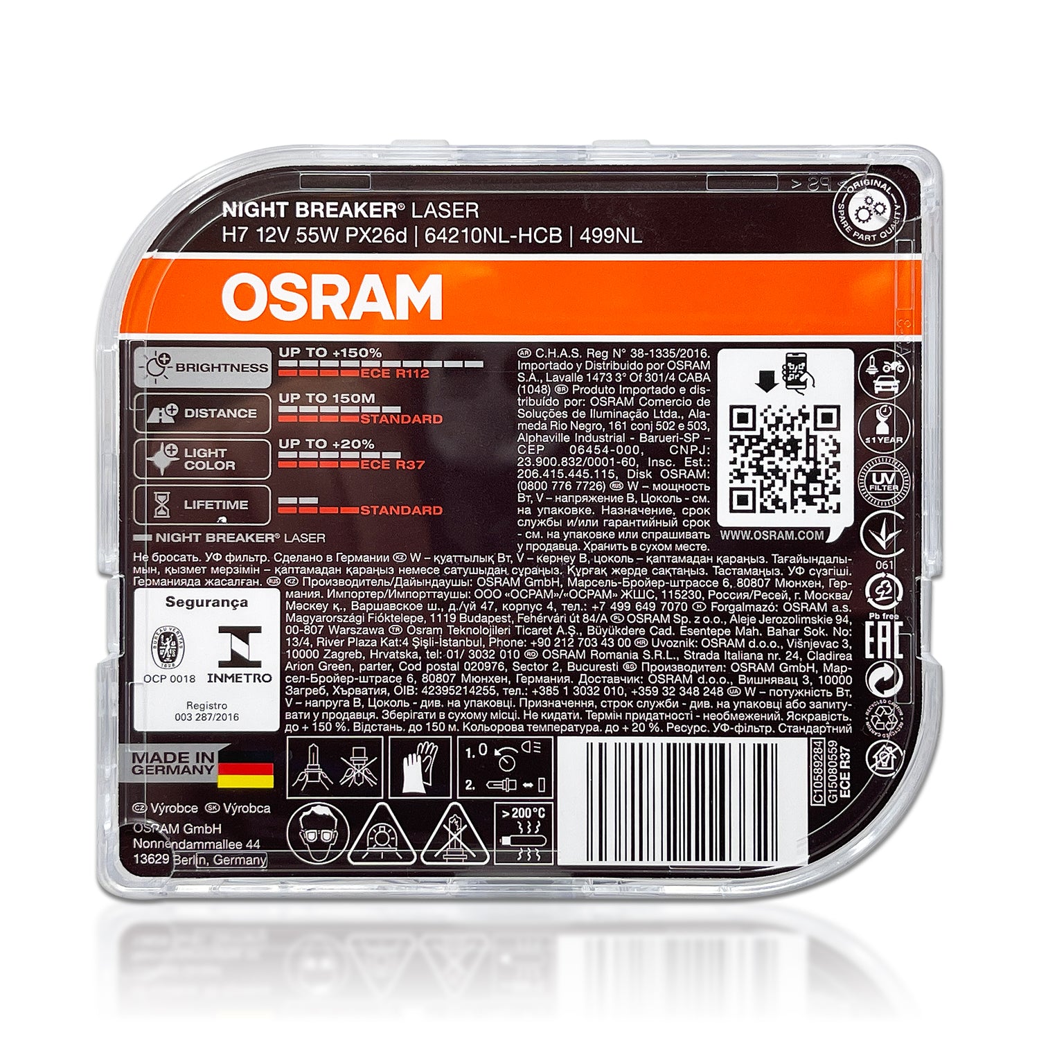 Osram Night Breaker Laser 55w headlight bulbs, H7 