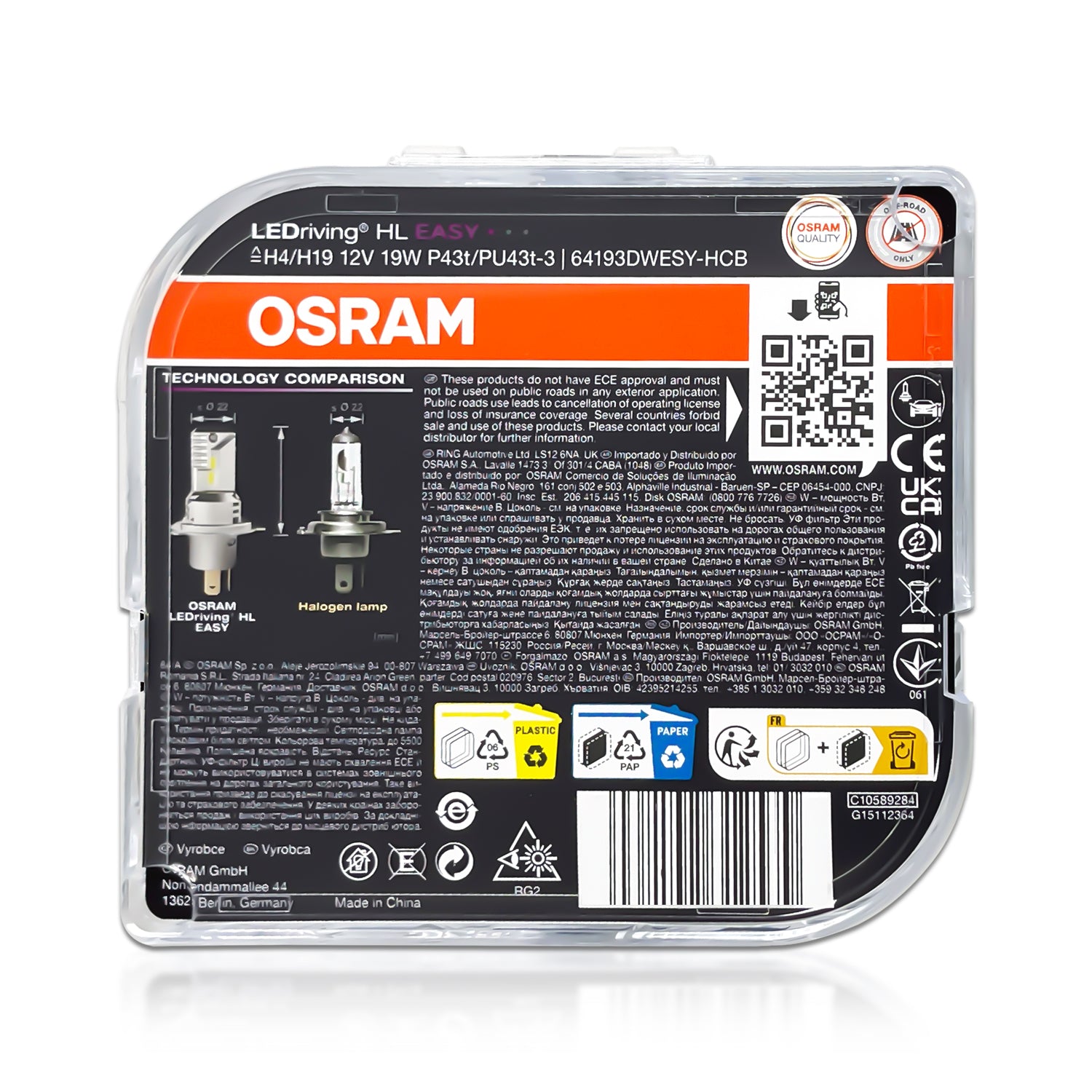 Osram LEDriving HL Gen 2 12v H4 6000K White LED Headlight Bulbs Kit