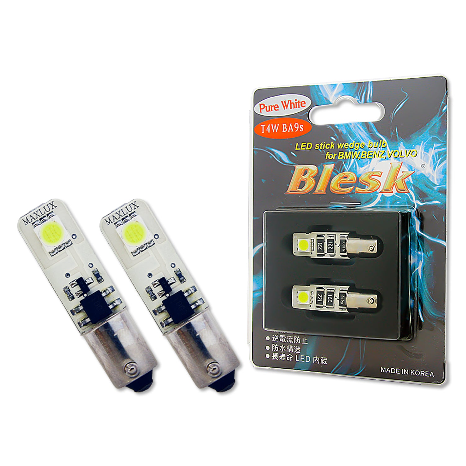 T4W/BA9s: Blesk Error-Free White LED Bulbs LEDBKT4WPWX2 (Pack of 2)
